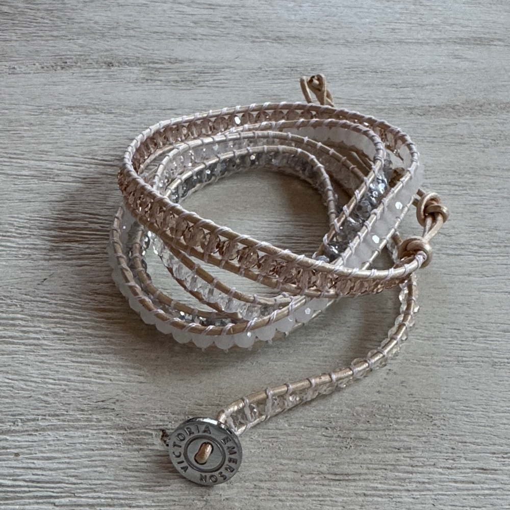 NEW Victoria Emerson Silver and Cream Wrap Bracelet w / Extender